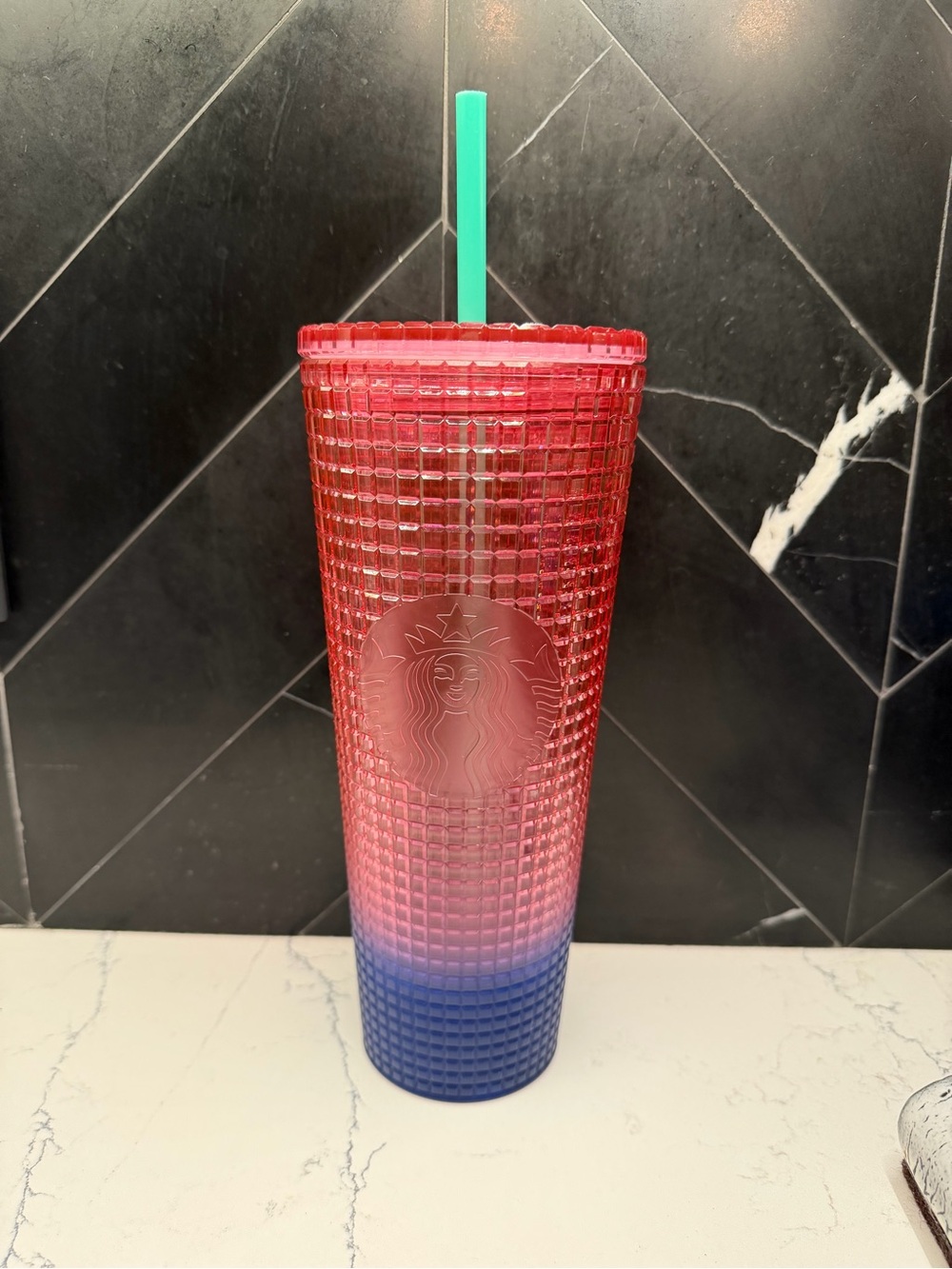 Starbucks Red to Blue Ombre Studded Tumbler with Green Straw